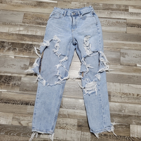 American Eagle Outfitters Denim - American Eagle Outfitters Light Blue High Rise Distressed Jeans